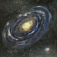 an oil painting of a black hole in the night sky with stars and clouds around it