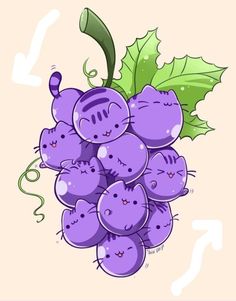 a bunch of purple grapes with cats on them