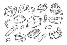 breads and pastries drawn by hand