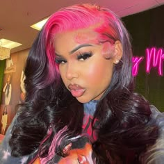 Hair Name: Lace Front Wigs Hair Style: Body Wave Human Hair Hair Length: 14-30 inches Wig Weight: 200-320g/Wig (Depending on Length and Density) Color: Pink and Natural Black Density: 150% Density, 200% Density Lace Size: 13x4 Lace Front Wigs Cap Size: Medium, about 22.5 inches Quality: 100% Virgin Human Hair Wigs Shipment: DHL, FedEx, or UPS 10-15 Business Days Pink Roots, Pink And Black Hair, Long Human Hair Wigs, Virgin Hair Wigs, Remy Human Hair Wigs, 100 Human Hair Wigs, Human Wigs, Hair Color Pink, Colored Wigs