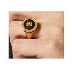 ***Large Sizes (Mens Including), Ask Me Please Ring In Gold-Tone Brass. One Of The Most Stylish Versace Cocktail Rings (Saw Them All) In Love With This One (Saw All Of Them), What A Classy Statement! Signature Medusa, Engraved Signature Greek Key Pattern, And Black Resin Fill At Face. Logo Engraved At Inner Band. Brass, Resin. Different Sizes Luxury Black Tarnish-resistant Ring, Designer Black Round Jewelry, Medusa Ring, Versace Ring, Cast Rings, Versace Jewelry, Versace Gold, Crystal Logo, Greek Key Pattern