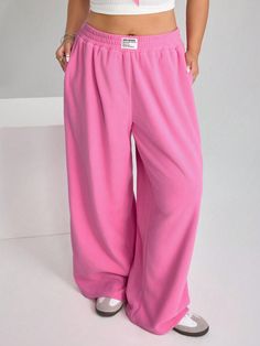 ICON Plus Size Women's Pink Sweatpants With Pockets, For Winter Pink    Flannelette Letter Straight Leg Non-Stretch  Women Plus Clothing, size features are:Bust: ,Length: ,Sleeve Length: Icon Rosa, Womens Corset Tops, Pocket Sweatpants, Pink Joggers, Sweatpants With Pockets, Shapewear Tops, Pink Sweatpants, Rose Bonbon, Plus Size Leggings