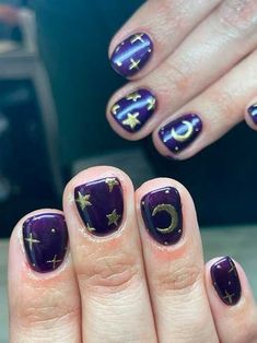 Dark Purple Nails, Witch Nails, Witchy Nails, Hippie Nails, Purple Nail Designs, Mode Crochet, Grunge Nails, Pretty Gel Nails, Funky Nails