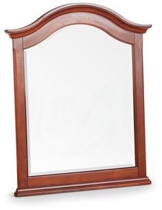 a wooden framed mirror on a white background