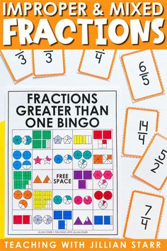 Improper Fraction to Mixed Number Bingo! Mixed Numbers Activities, Improper Fractions To Mixed Numbers, Mixed Fractions, Numbers Activities, Math Night, Unit Fractions