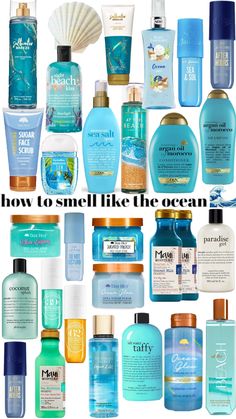 #ocean #beach #beachy #summer #skincare Beachy Things To Buy, Summer Wishlist Products, Summer Scent Combos, Summer Shower Routine, Smell Like Ocean, How To Smell Like The Beach, How To Smell Like Summer, Ocean Skincare, Coastal Makeup