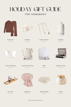 the holiday gift guide for the homeboy is shown in white and has gold accents