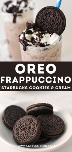 oreo frappuccino cookies and cream in a glass with the title overlay