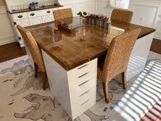 a kitchen table that has some chairs around it