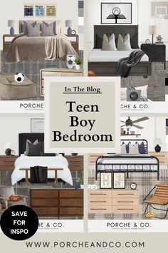 Sharing our best ideas for a teen boy's bedroom decor update in modern classic home decor styles.  Our home decor mood board designs for boy bedrooms will help you to start your DIY Interior Project.  Our blog shares several mood board options with ideas for home accessories and bedroom furniture.  Head to the blog to learn more. Home Decor Mood Board, Teen Boys Room, Modern Teen Boy Bedroom, Teen Boy Bedroom Decor, Decor Mood Board, Teen Boy Room Decor, Boy Bedroom Decor, Modern Classic Home