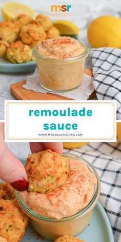 homemade remoulade sauce in a glass bowl with lemons on the side