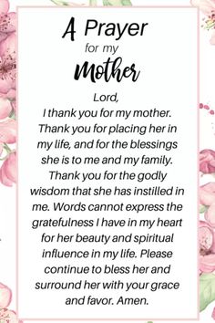 a prayer for my mother with pink flowers