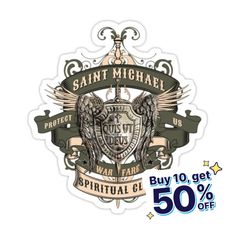 saint michael's church sticker with the words, buy 10 get 50 % off