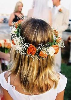 Flower girl wedding orange white rose flower crown Toni Kami ❀Flower ❀ Girls❀ Bridesmaid Flower Girl Headpiece Floral Crowns, Orange Flower Crown, Floral Head Wreath, Halo Angel, Wedding Orange, Flower Girl Gown, Orange Wedding Flowers, Rose Flower Crown