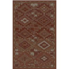 a brown and beige rug with an intricate design