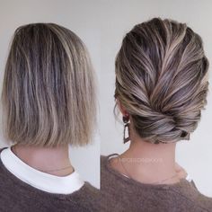 Tucked Bun for Short Medium Hair Short Medium Hair, Neck Length Hair, Updos For Short Hair, Sanggul Modern, Medium Length Updo, Short Hair Up, Short Hair Bun, Mother Of The Bride Hair, Chin Length Hair