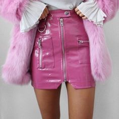 New Trendy Latex Pink Zip Up Leather Skirt With Functional Pockets! Runs Small Offers Welcome E Girl Style, Lines For Girls, Yennefer Of Vengerberg, Pu Leather Skirt, Fashion Skirts, Skirt Mini, Faux Leather Skirt, Leather Mini Skirts, Outfits Casuales