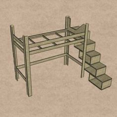 a drawing of a bunk bed with stairs on the bottom and steps up to it