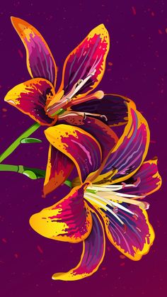 a painting of a flower on a purple background