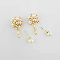 Featuring a luxurious gold-tone setting, these earrings showcase a beautiful arrangement of pearls and sparkling rhinestones, carefully crafted to resemble a delicate floral cluster. The detachable stud design offers a versatile 2-in-1 look, allowing you to wear them as classic pearl studs for a minimalist touch or with the ornate cluster for added sophistication. Whether for a formal event, a special occasion, or adding a hint of glamour to your everyday ensemble, these earrings are sure to imp Pearl Cluster Earrings, Stud Design, Simple Pearl, Pearl Cluster, Cluster Earrings, Pearl Studs, Gold Pearl, Gold Gold, Gold Tone Metal