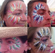 Face Paint Carnival, Adult Face Paint Ideas, Sun Face Paint, Festival Facepainting, Hippie Carnaval, Rave Face Paint, School Spirit Face Paint, Football Face Paint, Carnaval Make-up