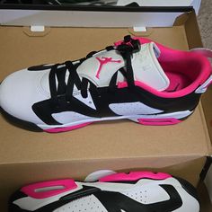 Brand New Air Jordan's 6 Retro Low. Size 6 Youth. Pink Lace-up Jordan Shoes For Streetwear, Pink Low-top Jordan Shoes, Pink Low-top Jordan Shoes With Branded Insole, Sporty Pink Low-top Jordan Shoes, Casual Pink Low-top Jordan Shoes, Pink Jordan Shoes For Streetwear With Round Toe, Sporty Jordan Shoes With Round Toe, Sporty Sneakers With Pink Accents For Sports, Pink Jordan Sports Shoes