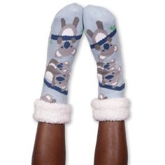 Women's Koala Cozy Warmer Slipper Socks with Sherpa Lining Cozy Super Soft Slippers For Home, Cozy Super Soft Home Slippers, Blue Cozy Slippers For Winter, Cozy Blue Winter Slippers, Soft Blue Winter Slippers, Cozy Indoor Slippers, Warm Cozy Socks For Indoor Use, Cozy Warm Socks For Indoor Use, Non-slip Blue Socks For Winter