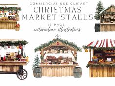 watercolor christmas market stall clipart set