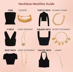 Neckline Necklace Guide, Necklace Neckline, Neckline Guide, Necklace For Neckline, Jewelry Guide, Necklace Guide, Stylish Outfits Casual, Jewelry Hacks, Fashion Design Books