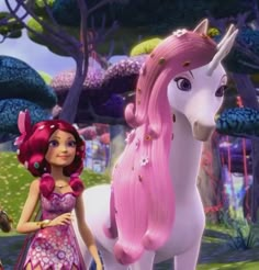 barbie and her pink pony in the forest