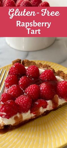 a slice of raspberry tart on a yellow plate