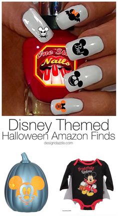 This post has 30+ amazing Disney Themed Halloween Amazon finds to brighten up your home decor, apparel, or even your nails! | disney halloween | disney themed halloween | halloween disney ideas || Design Dazzle Halloween Disney Nails, Disney Halloween Nails, Unicorn Nails Designs, Nails Disney, Mickey Nails, Christmas Manicure, Halloween Disney, Disney Ideas