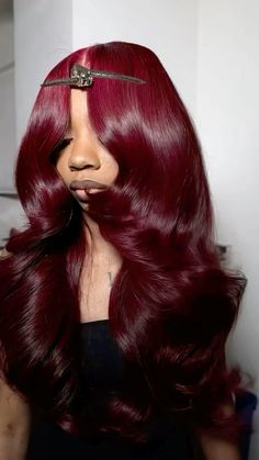 Burgundy Hair Quick Weave, Red Eyebrows Black Women, Rusty Red Hair, Burgundy Eyebrows, Blonde And Burgundy Hair, Dark Red Hair On Brown Skin, Maroon Wig, Red Hair On Black Women, Burgundy And Blonde Hair