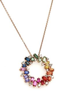 Luxury Jeweled Multicolor Necklaces, Luxury Multicolor Jewelry With Halo Setting, Rainbow Diamond, Diamond Circle Necklace, Diamond Pendants Designs, Necklace Luxury, Wedding Rings Round, Rainbow Sapphires, Diamond Necklace Set