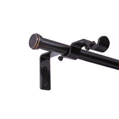 a close up of a black curtain rod