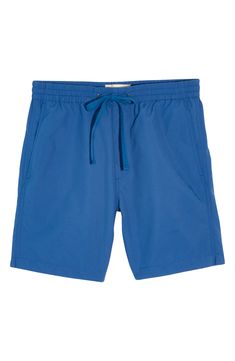 Made of (Re)sourced recycled nylon, these shorts are complete with a comfy elastic waist and flat drawcord. 6" inseam; 24" leg opening; 12" front rise; 15 /2" back rise (size Medium)   Elastic/drawstring waist   100% recycled nylon   Machine wash, tumble dry   Imported Relaxed Fit Blue Shorts With Pull-on Style, Blue Cotton Pull-on Shorts, Blue Pull-on Style Shorts For Summer, Blue Stretch Cotton Swim Trunks, Blue Relaxed Fit Athletic Shorts With Drawstring, Blue Shorts With Functional Drawstring For Spring, Blue Bermuda Casual Athletic Shorts, Casual Blue Athletic Shorts With Comfort Waistband, Blue Shorts With Functional Drawstring