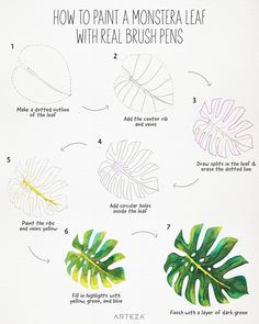 how to paint a monster leaf with real brush pens - step by step instructions for beginners