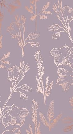 an abstract floral wallpaper with pink and gold flowers on a purple background, designed by person