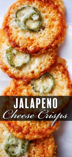 jalapeno cheese crispies stacked on top of each other with the title