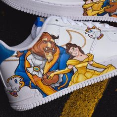 Beauty And The Beast Quince, Quinceanera Shoes, Nike Custom, Af1 Custom, Af1 Shoes, Cute Disney Outfits