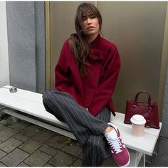 ChicFlare Red Street Elegance Jacket Woolen Coat Woman, Red Street, Outfits Retro, Loose Coats, Woolen Coat, 가을 패션, Solid Clothes, Casual Coat, Red Jacket