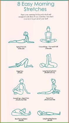 a poster with instructions on how to use the 8 easy morning stretches for beginners