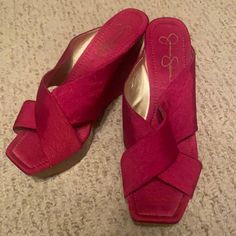 Never Worn Classic Shoes. Chic Pink Fabric Heels, Casual Red Fabric Heels, Red Fabric Heels For Spring, Casual Pink Heels For Evening, Navy Heels, Combat Boots Style, Floral Pumps, Jessica Simpson Heels, Glitter Pumps