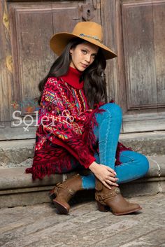 This gorgeous Mexican Artisanal Poncho is perfect for the cold months ahead! The multicolor Fair Isla design adds that perfect pop of color and style to your wardrobe. This poncho is knit, has open sides and it comes in one size so anyone ranging from size Small to 2x will be able to wear it. Note: -The Mexican Hat, Filigree Earrings and Boots are available to buy as well. Filigree Earrings: https://www.etsy.com/es/listing/887452471/aretes-mexicanos-de-filigrana-aretes?ref=listings_manager_grid One Size Cape For Fall Festival, Fall Festival Cape Poncho, Red Long Sleeve Poncho, One Size, Red One-size Poncho Cape, Red One Size Cape Poncho, Red One-size Cape Poncho, Red Poncho For Festival In Fall, Red Bohemian Poncho For Winter, Red Fall Festival Poncho