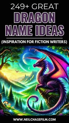 the dragon name ideas for fiction writer's book cover with an image of trees and mountains in the background