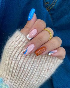 43 Pretty September Nail Designs and September Nails To Welcome Fall With a New Mani September Nails Art, Trendy Blue Nails, Blue Wedding Nails, Ideas Uñas, Blue Nail Art Designs, Blue And White Nails, Blue Gel Nails, Orange Nail Designs