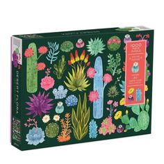 a puzzle box filled with lots of colorful flowers and cactuses on the front of it