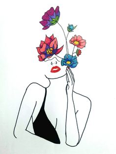 a drawing of a woman with flowers in her hair