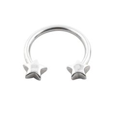 two silver stars are attached to the end of a pair of nose piercing hoops