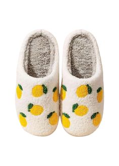 Fuzzy lemon slippers for homewear Winter Heels, Lemon Patterns, Winter Slippers, Fuzzy Slippers, Warm Slippers, Cute Fruit, Slippers Cozy, Plush Pattern, Fruit Pattern